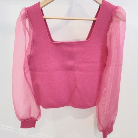 House of Harlow 1960 Sheer Puff Sleeves Knit Top - Picture 11 of 13